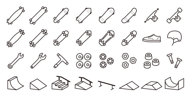 スケートボード アイコン セット (細線バージョン) - skateboard点のイラスト素材／クリップアート素材／マンガ素材／アイコン素材