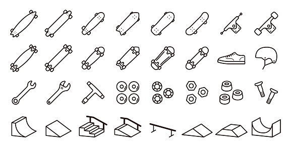 This is a set of skateboarding icons. This is a set of simple icons that can be used for website decoration, user interface, advertising works, and other digital illustrations.