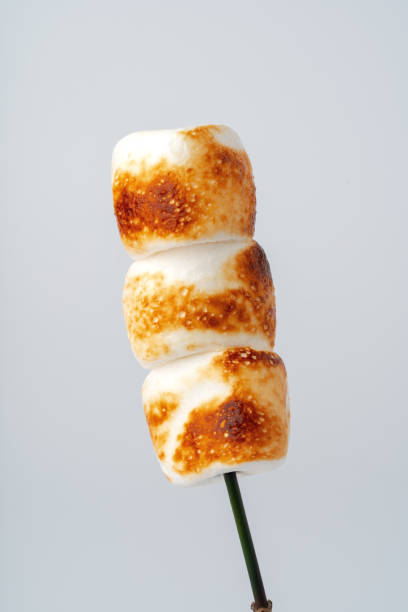 istock Roasted Marshmallow on a stick, isolated on a white background. 1369938728