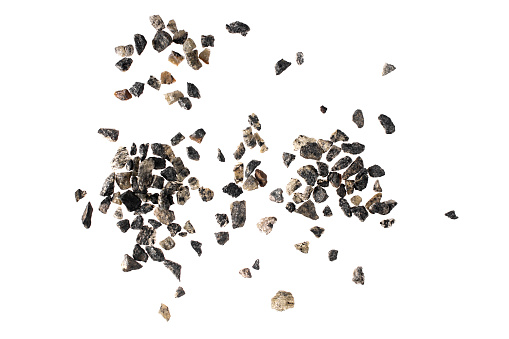 Crushed stone of fine fraction isolated on a white background.