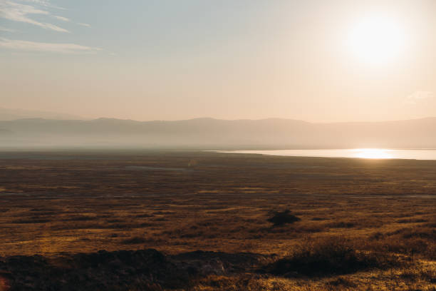 Scenic sunrise above Ngorongoro volcano crater in Tanzania stock photo