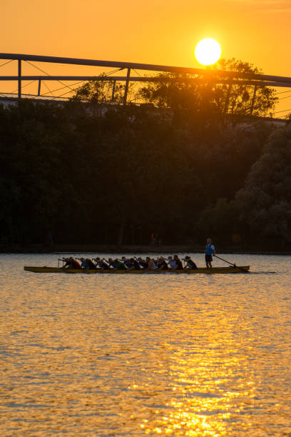 istock Dragon boat on lake in Hannover during sundown 1369942322