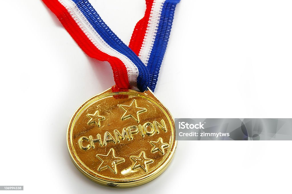 Gold medal gold Champion medal with start on white Award Stock Photo