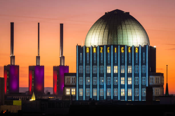 Hannover Skyline at evening with orange sky