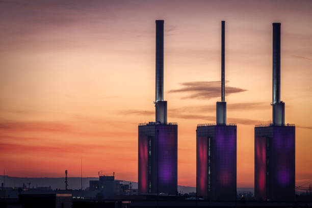 Altbach, Baden-Württemberg, Germany - April 22, 2015: View to the Altbach power plant of EnBW utility company