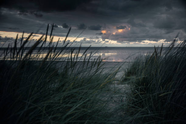 капризное небо над северным морем на закате - wadden wadden sea unesco world heritage site sea стоковые фото и изображения