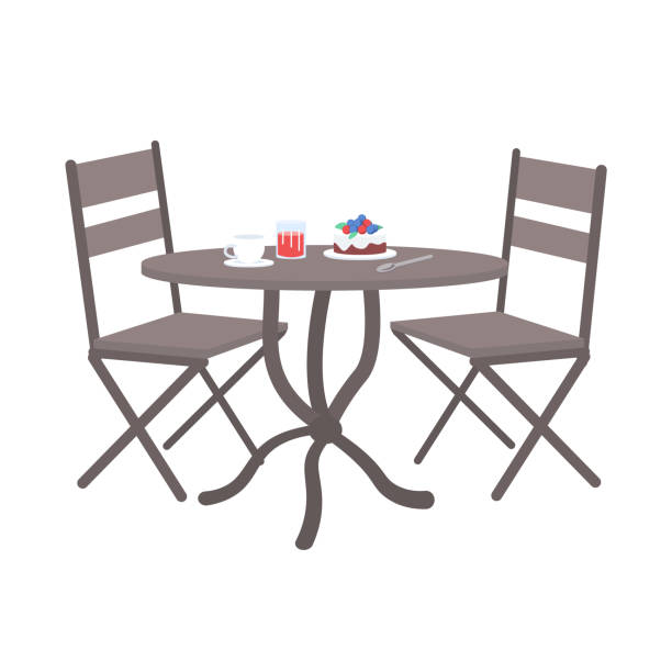 20-08-07 Urban gardening characters similars 10 Outdoor furniture semi flat color vector object. Full sized item on white. Breakfast outdoor. Chairs and table simple cartoon style illustration for web graphic design and animation single dining chair stock illustrations