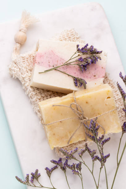 istock Handmade natural soap on pastel background. 1369953053