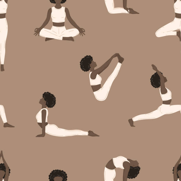 Vector seamless pattern. Young slim women doing yoga exercises Vector seamless pattern. Young slim women doing yoga exercises ustrasana stock illustrations