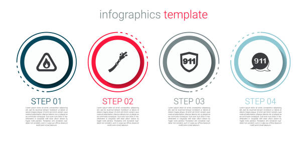 Set Fire flame in triangle, hose reel, Emergency call 911 and . Business infographic template. Vector Set Fire flame in triangle hose reel Emergency call 911 and . Business infographic template. Vector. flammable cabinet stock illustrations