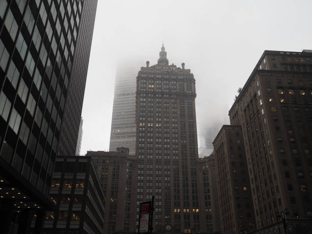 New York, USA - June 18, 2019: Image of the Helmsley building on a foggy morning.