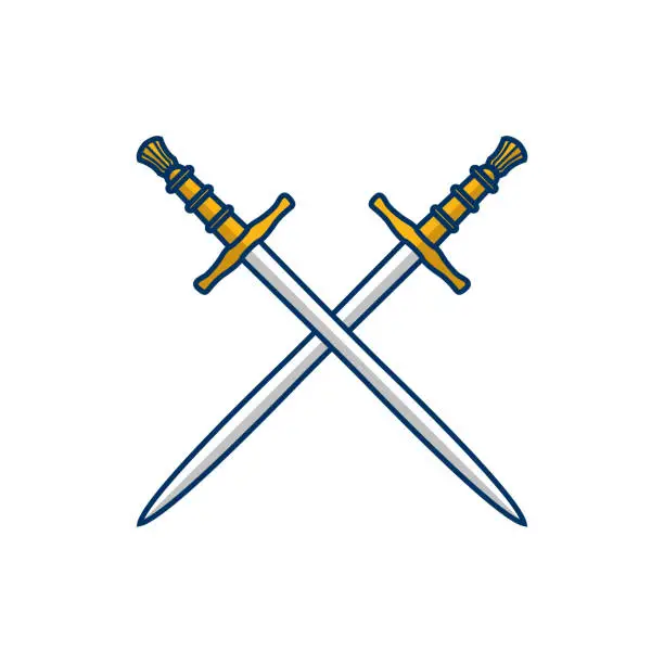 Vector illustration of Two crossed swords in white background.