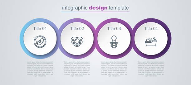 Set line Baby, dummy pacifier, and bathtub. Business infographic template. Vector Set line Baby, dummy pacifier, and bathtub. Business infographic template. Vector. bathroom silicone stock illustrations