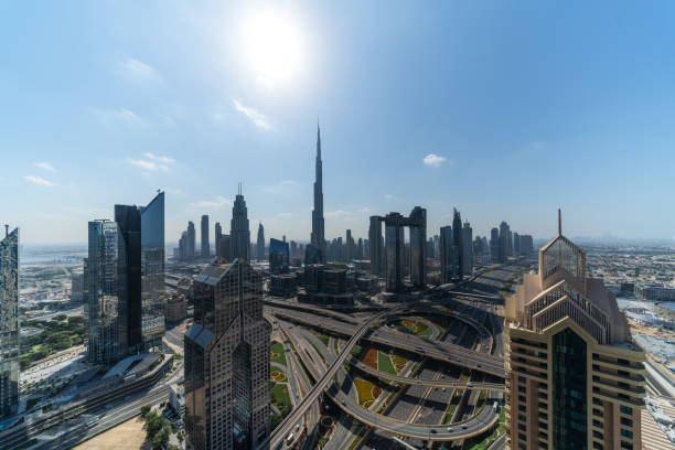 Urban skyline and cityscape in Dubai UAE. stock photo