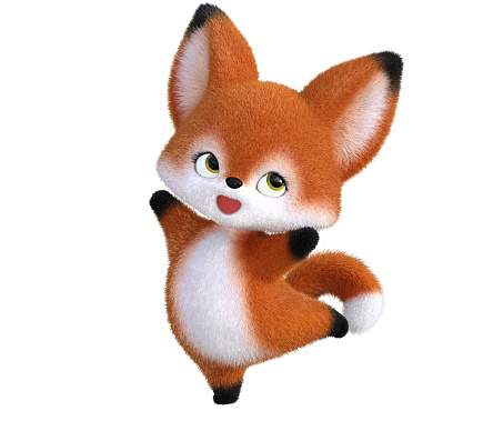 3D rendering of an adorable happy cute furry red fox isolated in white background