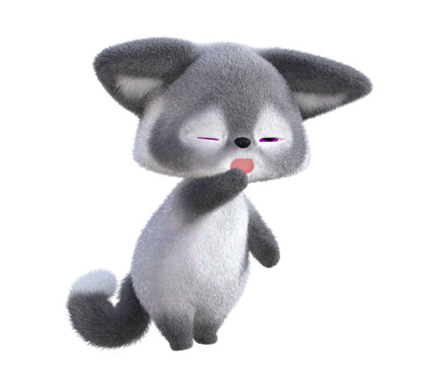 3D rendering of an adorable happy cute furry sleepy Siamese kitten isolated in white background