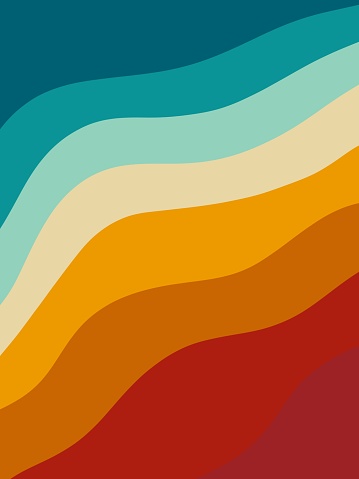 Retro groovy background. Abstract colourful and textured wavy shapes design.