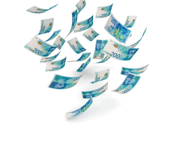 A bunch of Israeli Shekel bills falling from the sky A bunch of Israeli Shekel bills falling from the sky israeli coin stock pictures, royalty-free photos & images