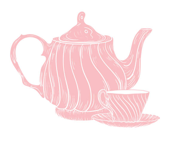 чайник и силуэт чайной чашки на прозрачном фоне - tea party illustrations stock illustrations