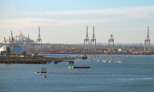 Southampton, the second largest container port and most important cruise port in the UK in summer - lot of copyspace
