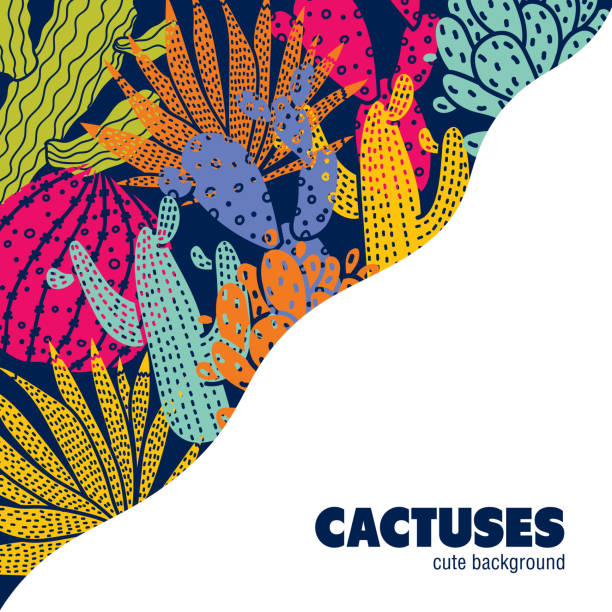 ilustraciones, imágenes clip art, dibujos animados e iconos de stock de postal brillante con cactus decorativos. - thank you note you backgrounds