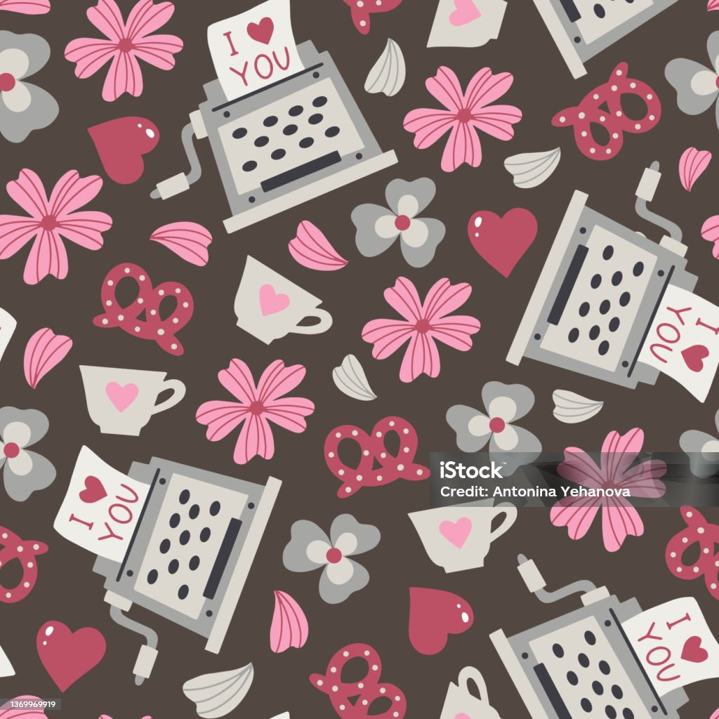 Print Machine Patterns Seamless Pattern With Flowers And Printing Machine Stock Illustration ...