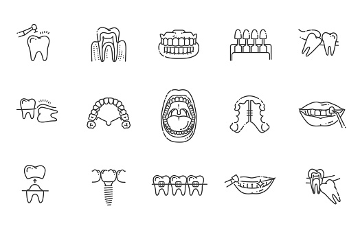 Vector outline illustration Medicine. stomatology, dentistry, orthodontics