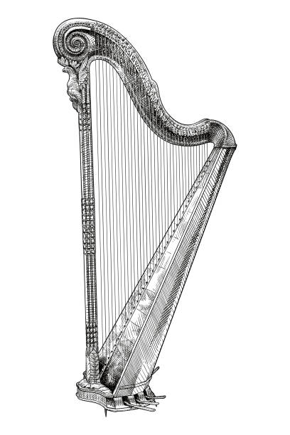 vektorzeichnung einer harfe - harfe stock-grafiken, -clipart, -cartoons und -symbole