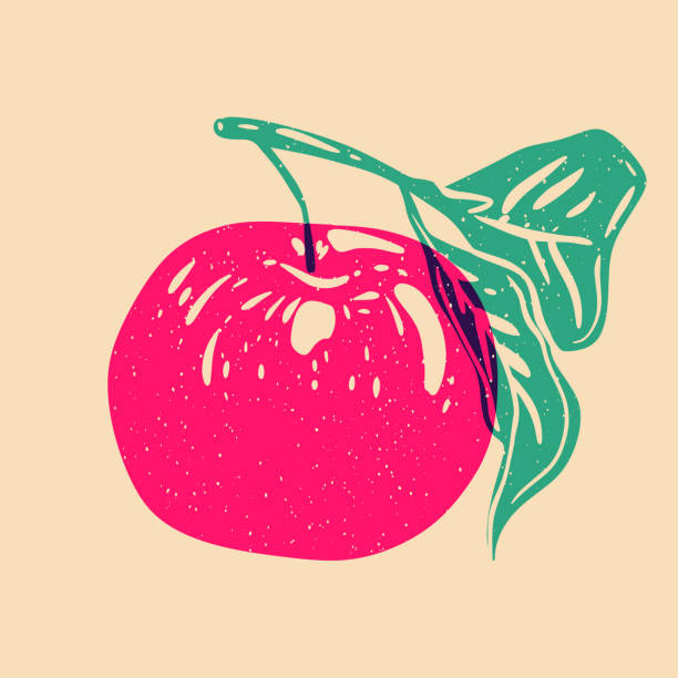Fruits. Colorful cute screen printing effect. Fruits. Colorful cute screen printing effect. Retro print effect. Vector illustration. Graphic element for fabric, textile, clothing, wrapping paper, wallpaper, poster. riso print stock illustrations