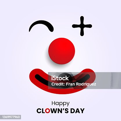 istock Face of a smiling clown with a big red rubber nose 1369977960