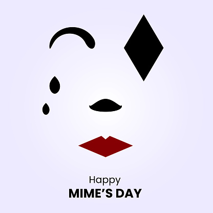 Mime face or harlequin mask with red lips and black make-up