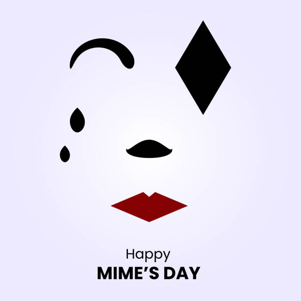 Mime face or harlequin mask with red lips and black make-up Mime face or harlequin mask with red lips and black make-up charades stock illustrations
