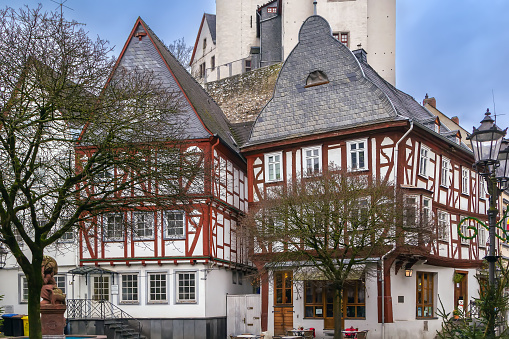 Street with Historic half-timbered houses in Diez, Germany