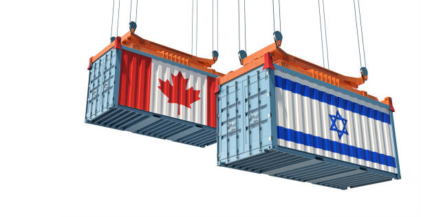 istock Freight containers with Canada and Israel national flags. 3D Rendering 1369979518