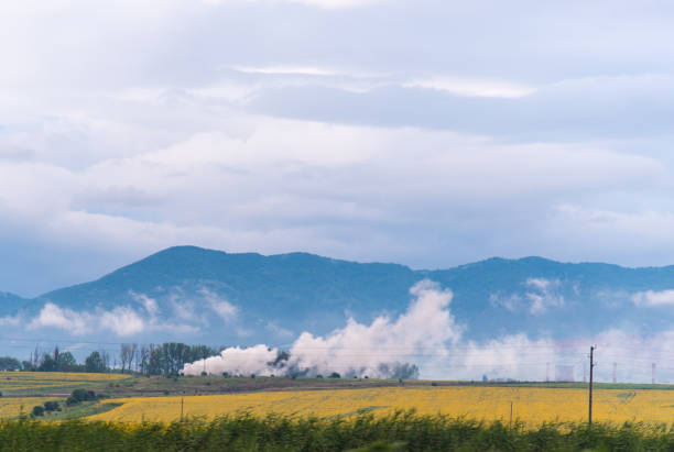 A fire was started in the field after the autumn harvest near the village