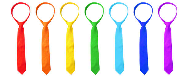 Row of rainbow colored ties isolated on white