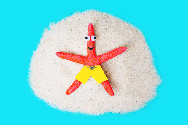 istock Starfish character sunbathing on the beach 1369980933