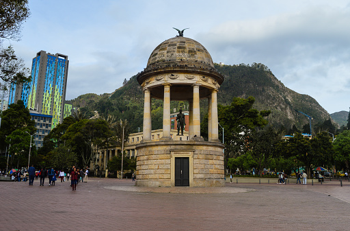 Bogota, Colombia: Simon Bolivar statue, at Journalists Park Gabriel Garcia Marquez.