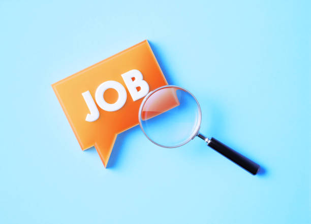 istock Magnifier And Speech Bubble With Job Text On Blue Background 1369987542