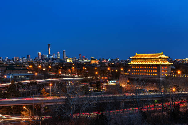 Drum Tower, Bell Tower, Deshengmen Gate Tower, Beijing CBD night view