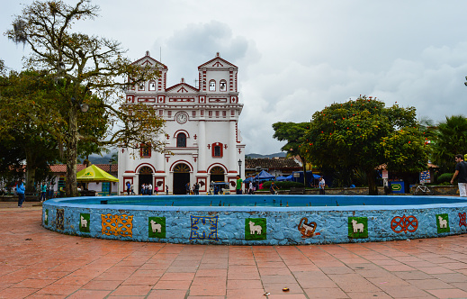 main plaza in Guatape city. Historic and colored city next to Medellin, Colombia.