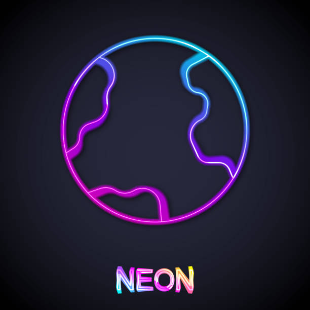 istock Glowing neon line Earth globe icon isolated on black background. World or Earth sign. Global internet symbol. Geometric shapes. Vector 1369992511