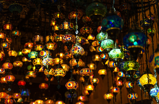 Colorful lamps in the souk of Dubai, UAE