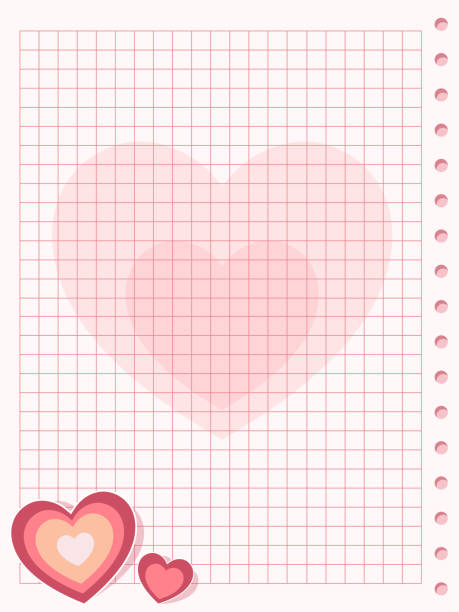 illustrations, cliparts, dessins animés et icônes de fond de feuille de papier quadrillé rose avec cœur - index card paper stack striped