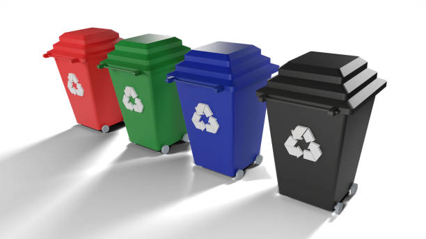 istock Trash cans garbage containers of different colors 3D rendering illustration 1370005643