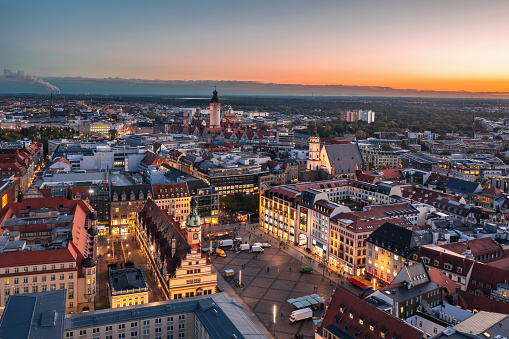Night cityscape of Leipzig (Saxony, Germany)
