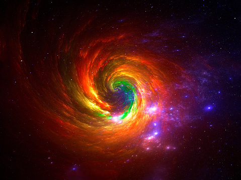 Multicolor space background - bright spiral galaxy - abstract illustration. Computer generated image - fractal. Astrology, astronomy or space exploration concept.