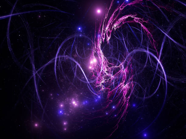 Abstract blue and purple illustration - gloving dots and curves. Computer generated image - fractal. Esoteric, astrology or science fiction concept.