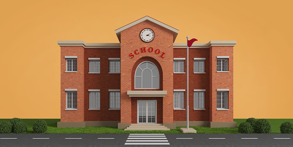 School model front view.3d rendering