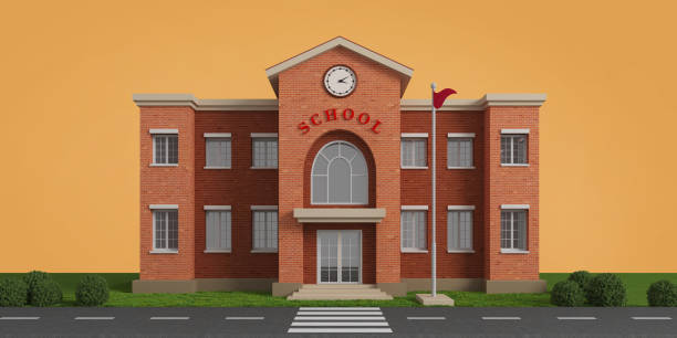 School model front view.3d rendering stock photo